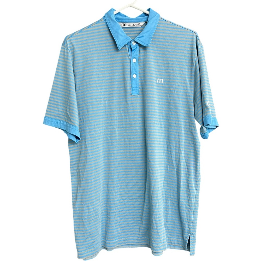 Travis Mathew Men's Blue Striped Polo Shirt size‎ Large